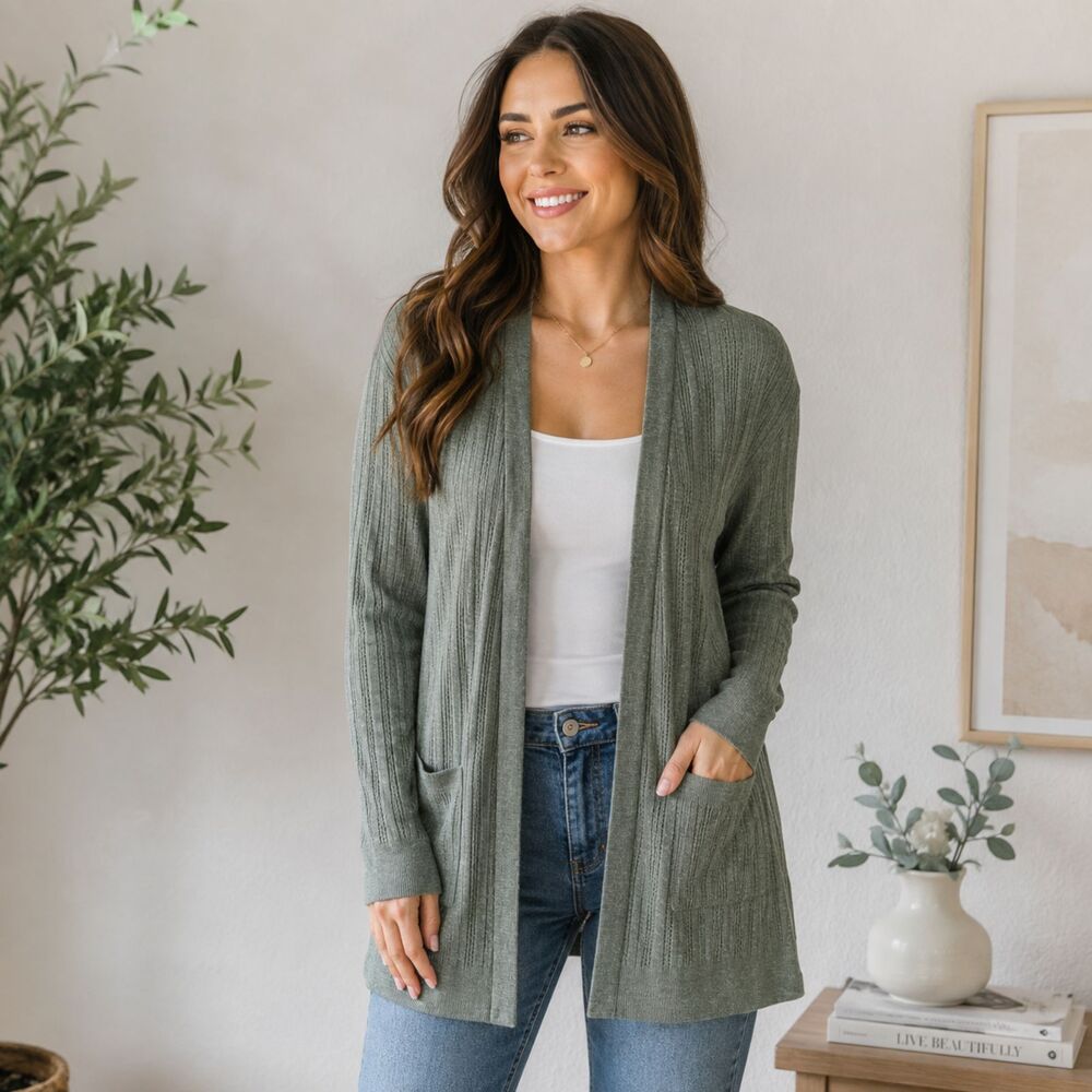 Love Ellie Cardigan XL Sage Green Ribbed Open Front Lightweight Stitch Fix NWT